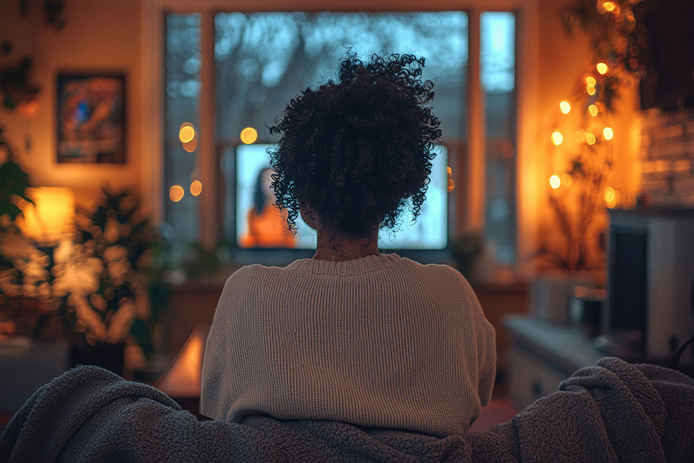girl on couch, absorbed in computer, showing internet addiction