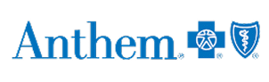 The image shows the Anthem logo with the words Anthem in blue, followed by the Blue Cross and Blue Shield symbols, often recognized by those seeking a mental health dual diagnosis treatment center in CA.