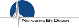 Logo for Networks By Design featuring a blue circle partially covered by a jagged white line resembling a waveform or heartbeat, with the company name in black text to the right—ideal for a Mental Health and Addiction Treatment Center in Mission Viejo.