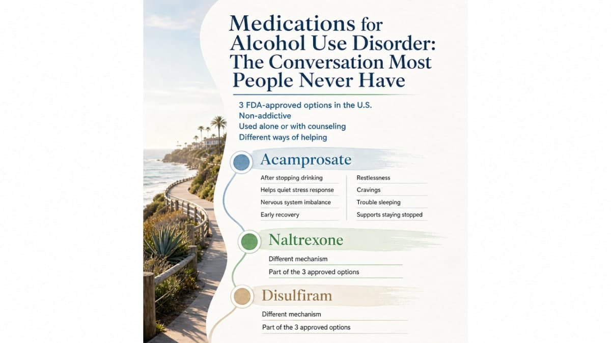 Compare the three FDA-approved AUD medications described in the section, summarizing their mechanism and use without inventing statistics