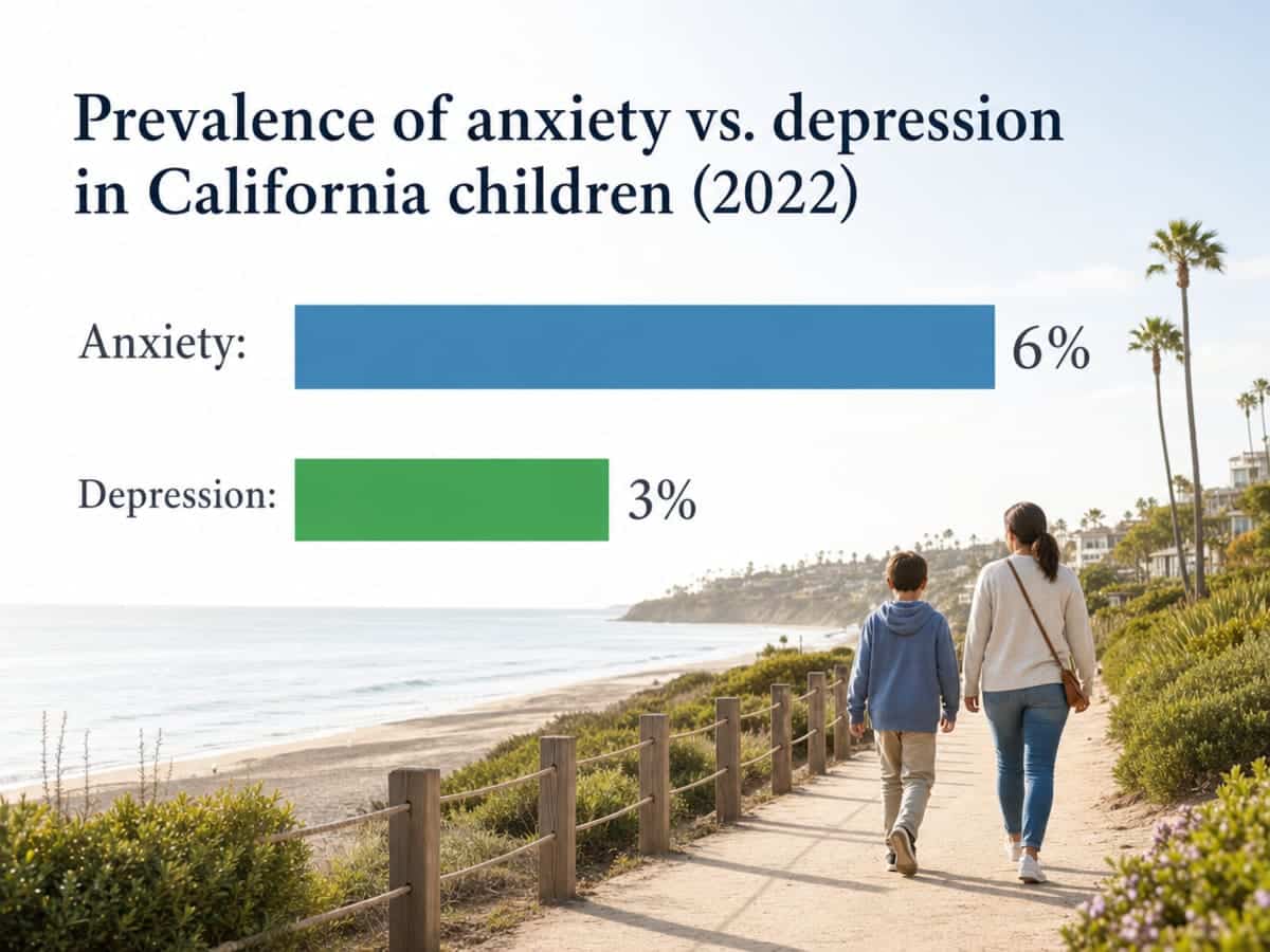 Chart showing Prevalence of anxiety vs. depression in California children (2022)