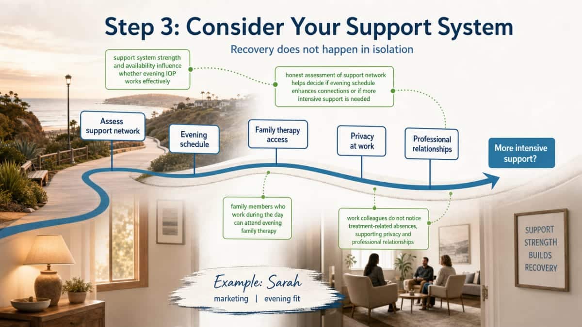 Provide a warm conceptual scene reinforcing the role of home and family support in evening recovery, since this section has no chartable data