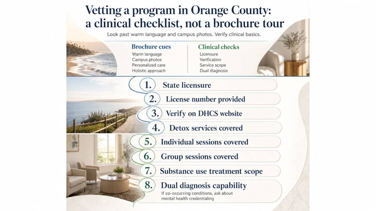 Translate the section's vetting checklist into a scannable visual framework that mirrors the eight cited criteria
