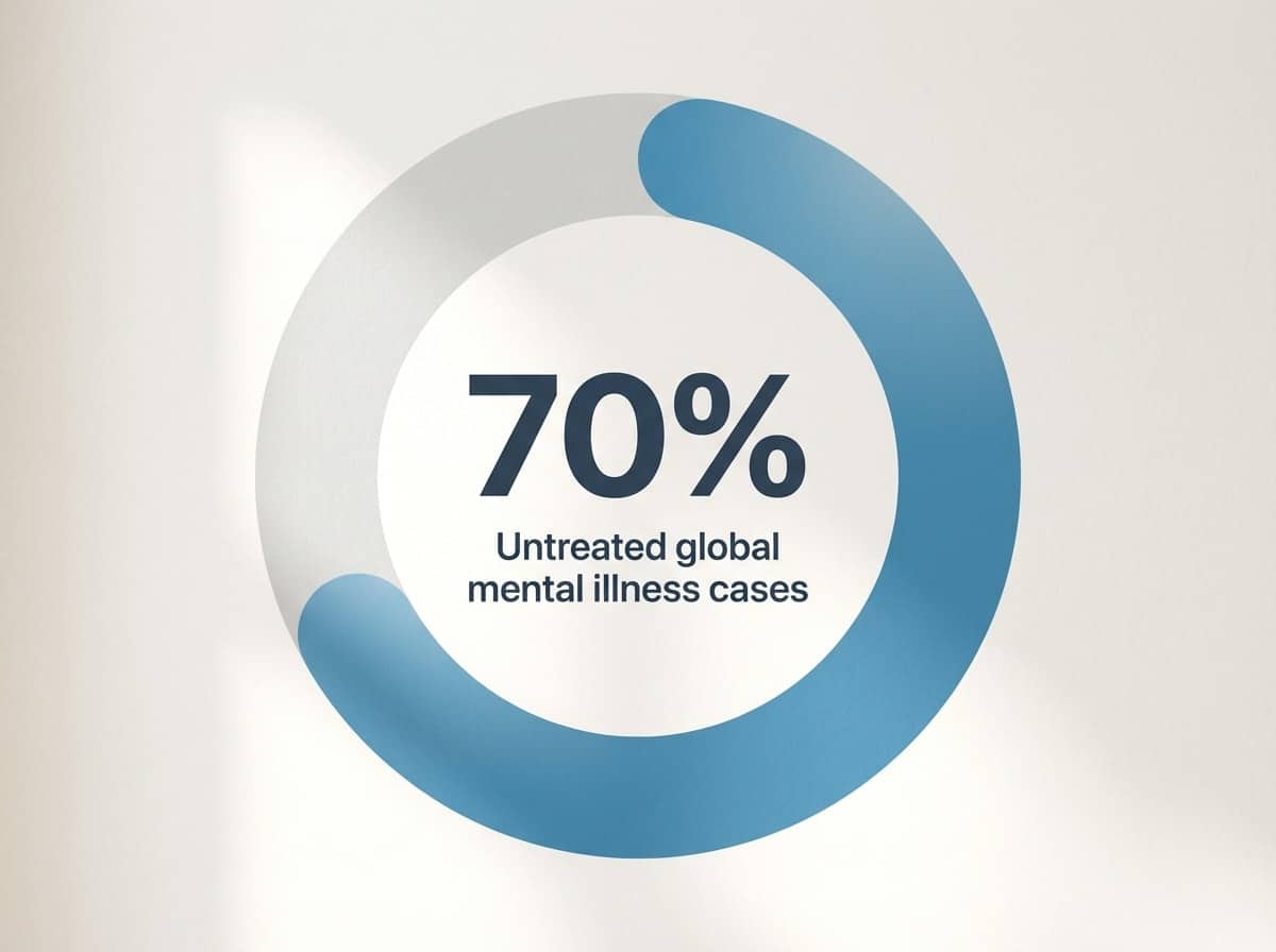 Infographic showing People with mental illness receiving no professional treatment (globally): 70%