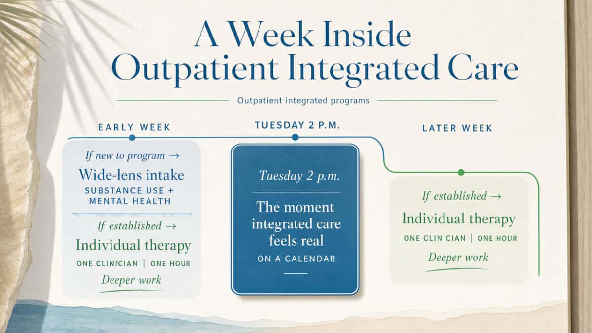 Visualize the weekly schedule of integrated outpatient care described in this section