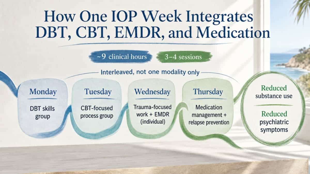 Show the weekly integrated dual diagnosis schedule described in the section as a process layout